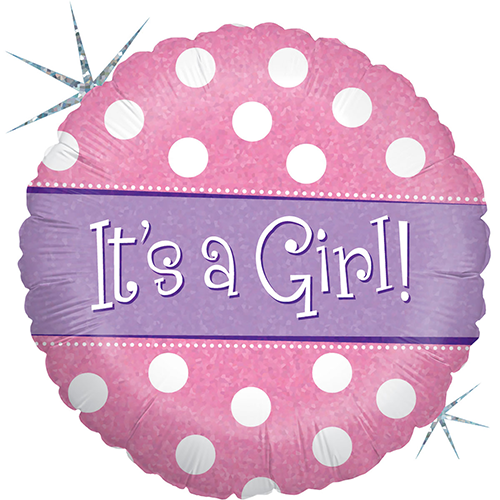 [G86762H-P] Polka Dots It's A Girl Holo 18" - Grabo