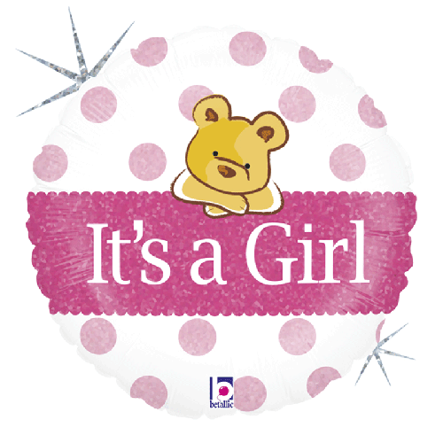 [G86827H-P] Baby Girl Big Heart Bear 18" - Grabo