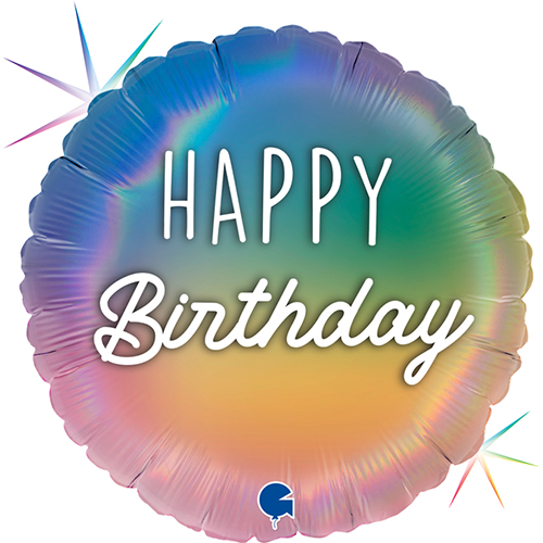 [GG78040RH-P] 1 Bal 18" Happy Birthday Holo Rainbow - Grabo