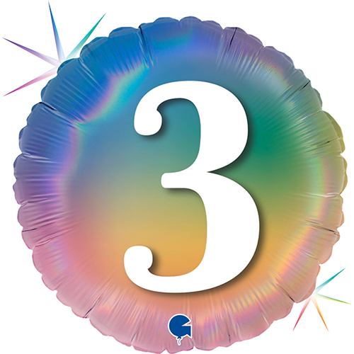 [GG78043RH-P] 1 Bal 18" Birthday "3" Holo Rainbow - Grabo