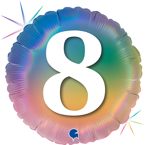 [GG78048RH-P] 1 Bal 18" Birthday "8" Holo Rainbow - Grabo