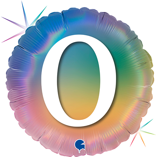 [GG78079RH-P] 1 Bal 18" Birthday "0" Holo Rainbow - Grabo
