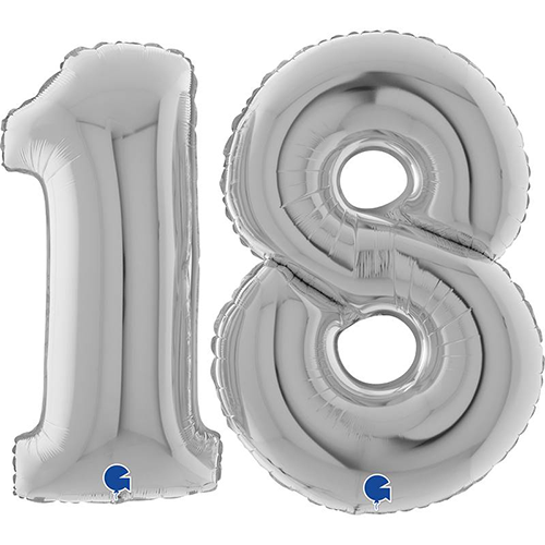 [GSET18S40-P] Set De Ballons 40" Chiffre '18' Argent- Grabo