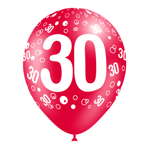 [112030*8] 8 Ballons Hg112 Imprimé Tat Chiffre 30 Assortis 12" - Balloonia
