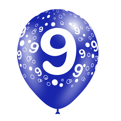 [11209*8] 8 Ballons Hg112 Chiffre 9 Tat Assortis 12" - Balloonia
