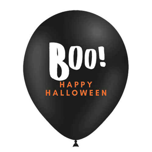 [112P41104*8] 8 Ballons Hg112 Noir Imprimé Boo 12" - Balloonia