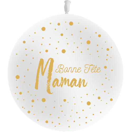 [U30060P20] Geant Tat Bonne Fete Maman Dots Blanc Imp Or Sens Air 3' - Balloonia