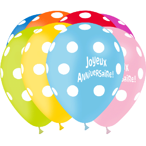 [U40084] 8 Ballons Hg112 Joyeux Anniversaire Pois Assortiment – Balloonia