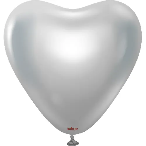 [11350023] 12" Heart Mirror Silver Latex 25ct FDS - Kalisan
