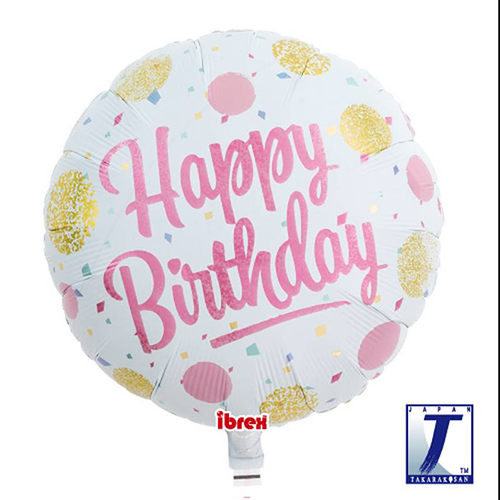 [TK0201213105] Happy Birthday Pink Et Gold Dots 14" Alu - Takarakosan