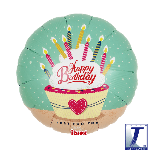 [TK0201213120] 14" Alu Rond Happy Birthday Gateau Et Bougies - Takarakosan