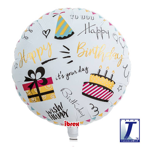 [TK0201313512] 14" Alu Rond Happy Birthday Party - Takarakosan