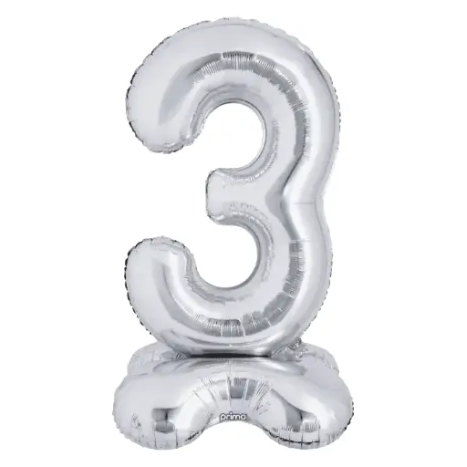 [PF-SVST3-40] 1 alu 40" Argent Standing Chiffre '3' - Prima
