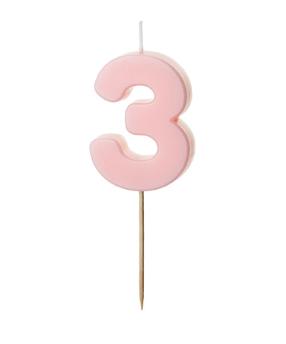 [SCU10-3-081J] 1 Bougie Rose numéro " 3 " de 5.5 cm 