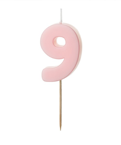 [SCU10-9-081J] 1 Bougie Rose numéro " 9 " de 5.5 cm 