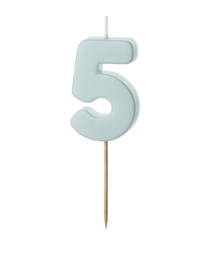 [SCU10-5-001J] 1 Bougie Bleu numéro " 5 " de 5.5 cm  