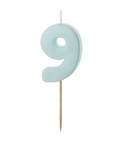 [SCU10-9-001J] 1 Bougie Bleu numéro " 9 " de 5.5 cm