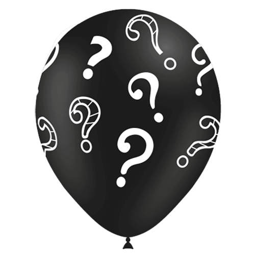 [U40079P41] 8 Ballons Hg112 Noir Imprimé Point D'Interrogation 12" - Balloonia (ancien logo) - FDS